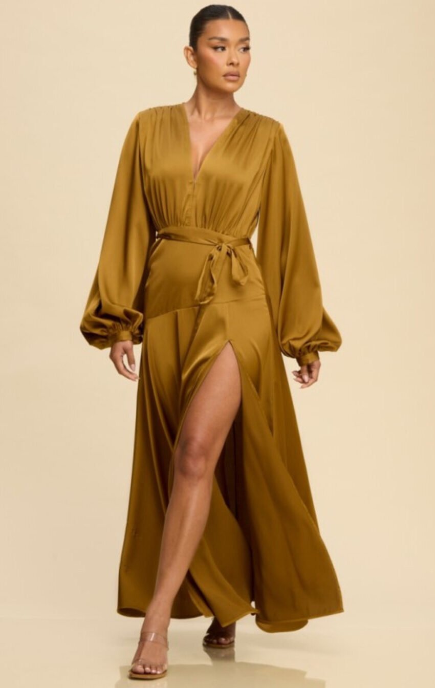 vestido maxi satin con abertura - Image 2