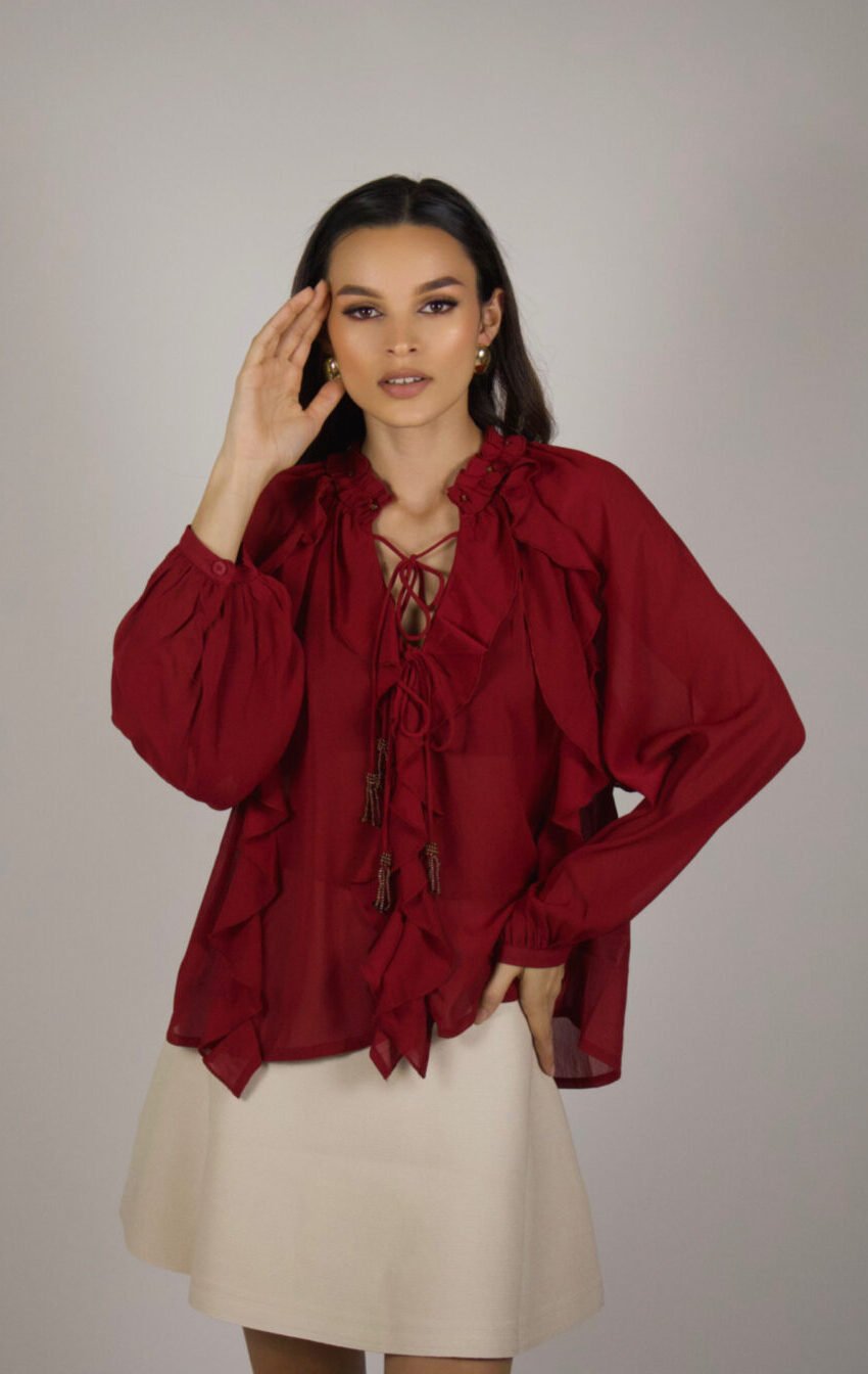 blusa manga larga con ruffles