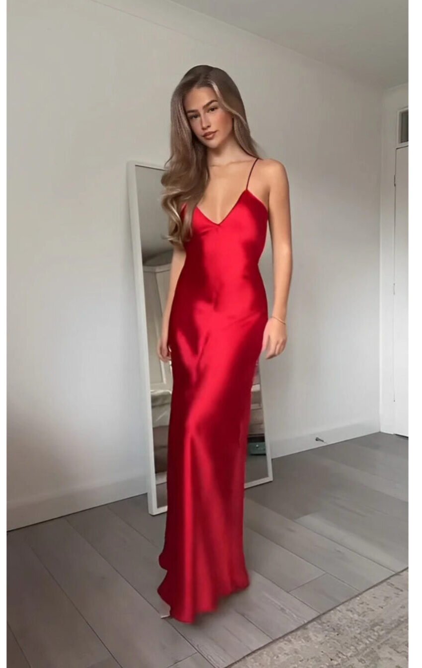 vestido maxi satin rojo