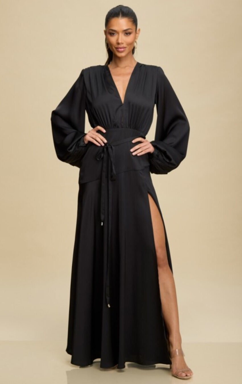 vestido maxi satin con abertura - Image 3