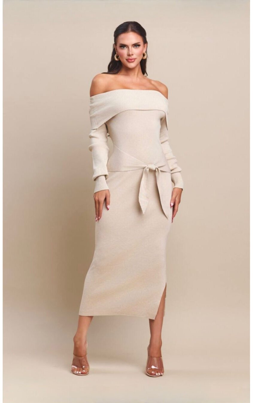 vestido de punto escote hombro