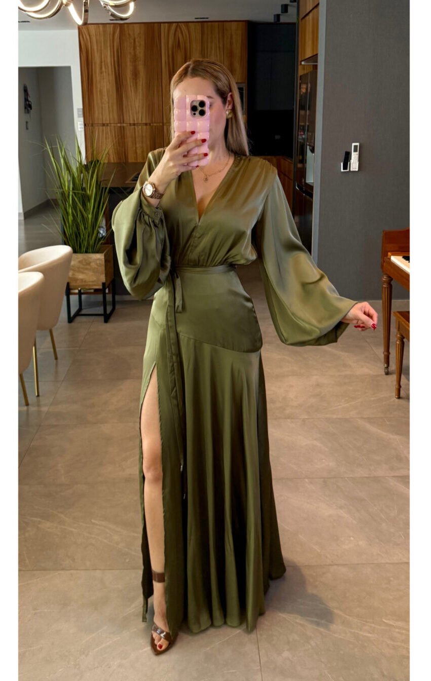 vestido maxi satin con abertura