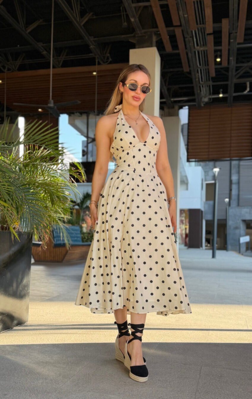 vestido halter polka