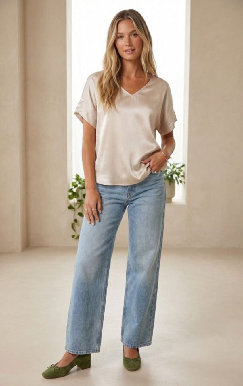 blusa satinada con mangas - Image 4