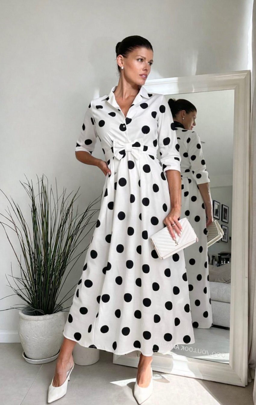 vestido polka con moño