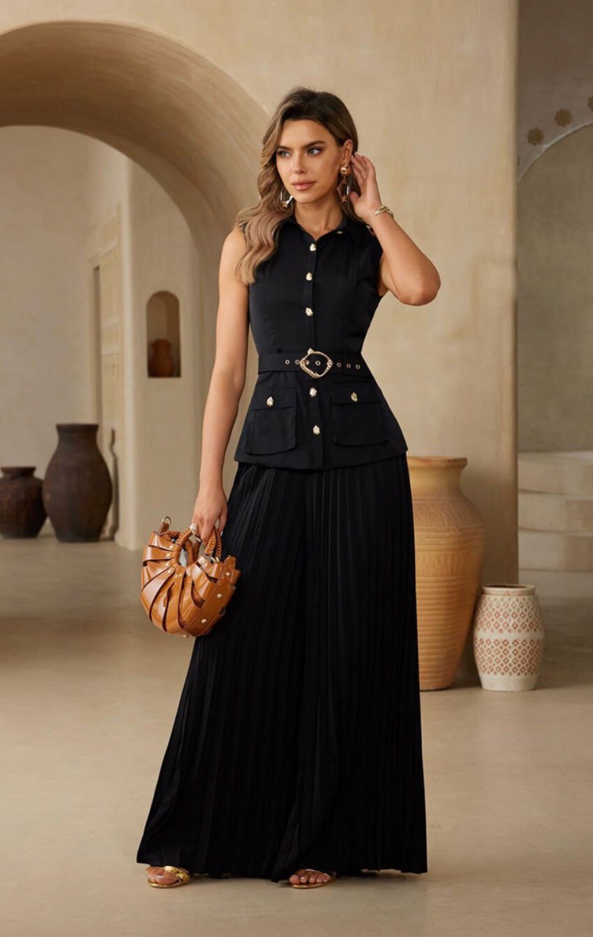 conjunto negro plisado