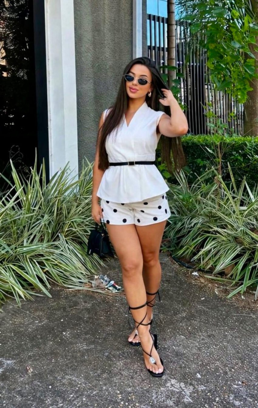 conjunto short polka con cinto