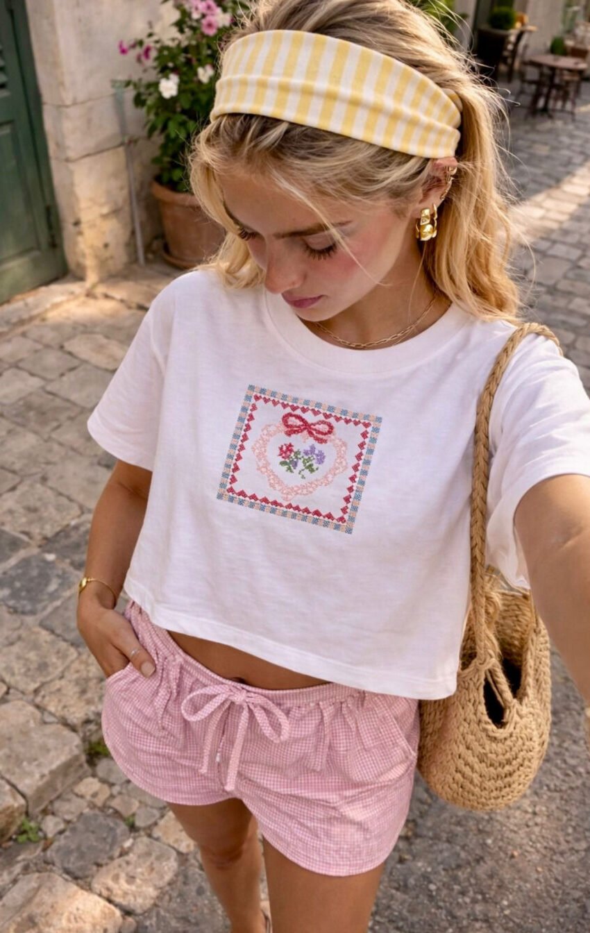 camiseta corta moño